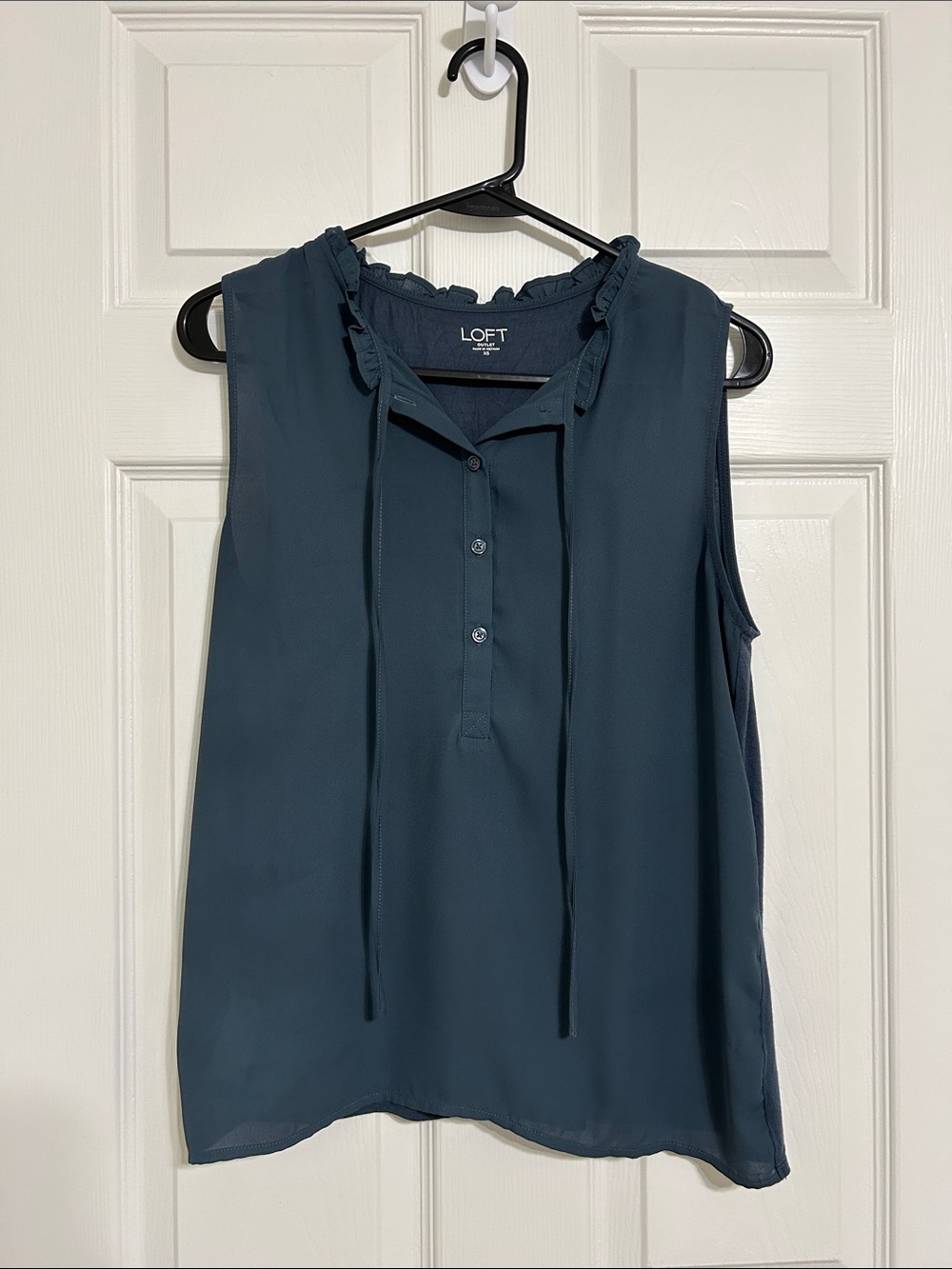 LOFT Teal Ruffle Tie-Neck Sleeveless Top